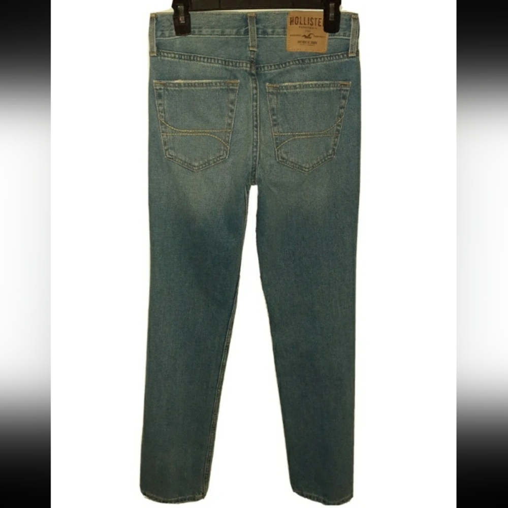 Mens 28X30 HOLLISTER Skinny BUTTON FLY Denim Blue Jeans -100% COTTON